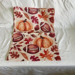 Fall Thanksgiving Football & Pumpkin Table Runner Autumn Leaves Pattern Polyeste